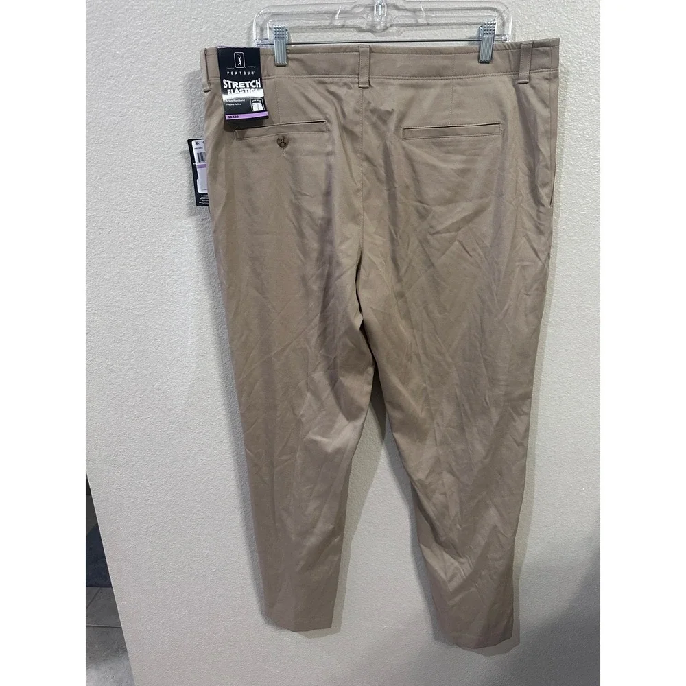 PGA Tour Mens Stretch Waistband Golf Pants Chinchilla Tan 38x30 PVBS7088DS